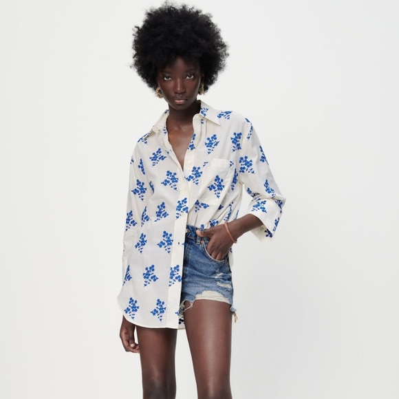 Zara Tops - Zara embroidered pocket shirt NWT